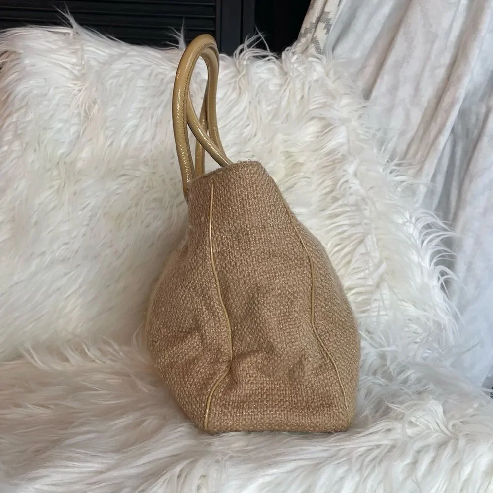 Kate spade tweed wool burlap and‎ patent leather large Slouchy Satchel tote